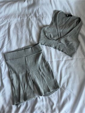 Gray Ribbed Matching Set